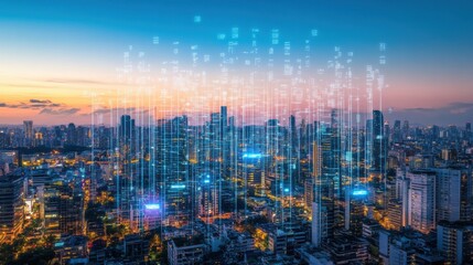 Fototapeta premium Futuristic Neon Cityscape at Dusk