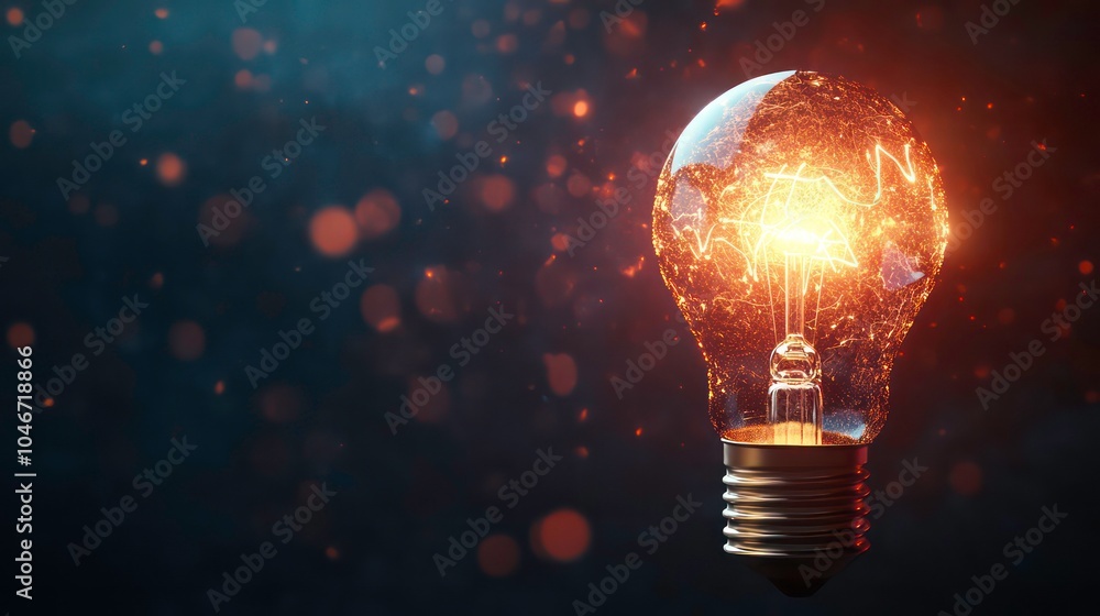 Aufkleber a glowing light bulb with sparks flying out of it against a dark background.