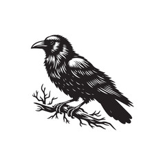 Crow and Raven Bird Silhouette Vector Illustration.