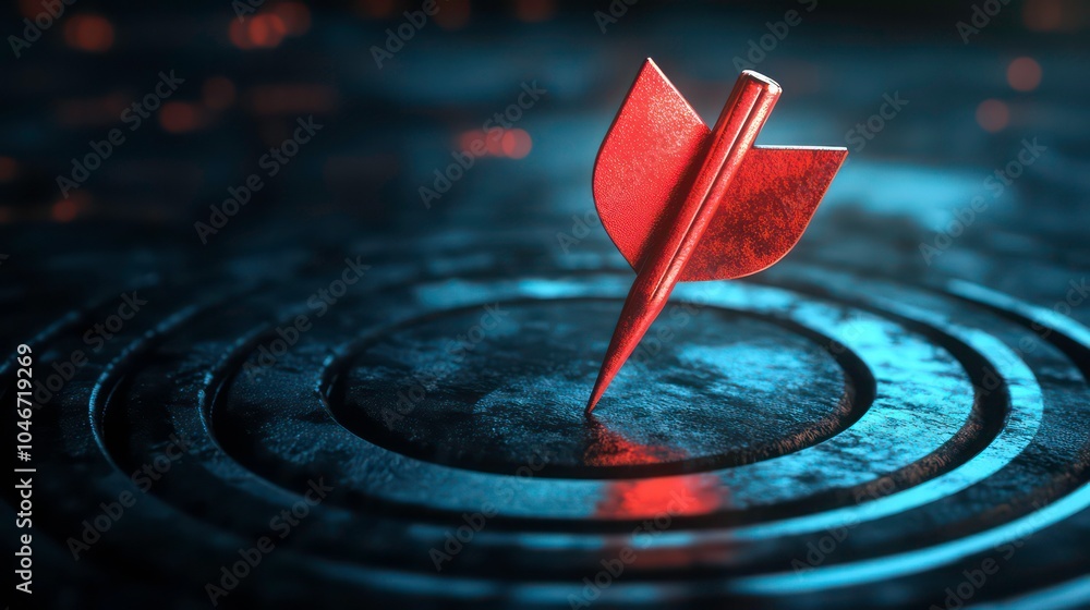 Aufkleber red arrow hitting the bullseye of a target on a dark background.