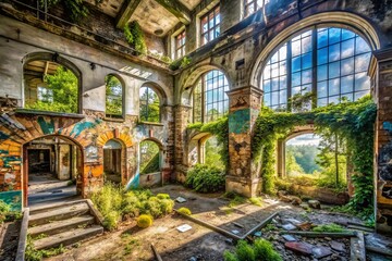 Fototapeta premium Urban Exploration Photography: Discovering Abandoned Places, Urban Decay, Graffiti Art, Forgotten Spaces, Hidden Gems, Adventure, Urban Landscapes, Exploration, Photography, Urban Exploration