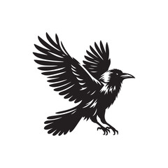 Fototapeta premium Black Crow Raven Silhouette Vector on White Background.