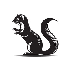 Simple Weasel Silhouette Vector on White Background.