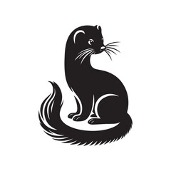 Simple Weasel Silhouette Vector on White Background.