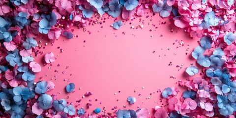 Colorful Celebration Background with Confetti on a Soft Pink Background