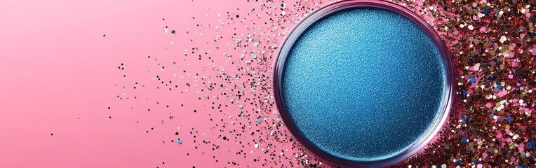 Party celebration background with colorful confetti on pink backdrop