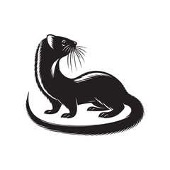 Vector Weasel Silhouette Illustration on Clean White.