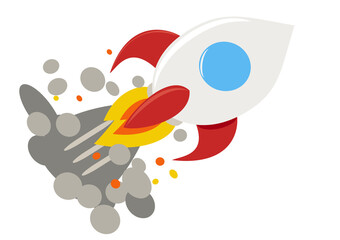 Vector illustration of rocket icon on white background for presentations or design
