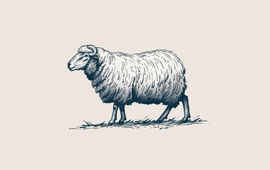 Obraz premium Sheep, lamb. Vintage retro print, black white sheep lamb sketch ink pencil style drawing, engrave old school. Sketch artwork silhouette farm sheep lamb. Side view profile. Illustration
