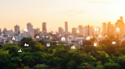 Modern High-Tech Interface Concept Over Cityscape