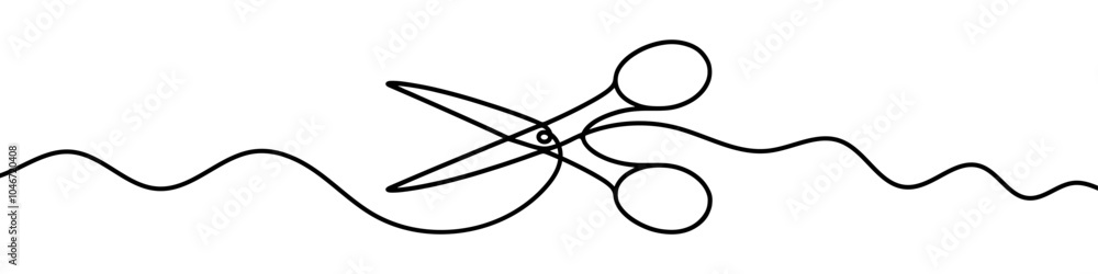 Poster minimalist vector illustration representing a pair of scissors, using a single continuous line. vect