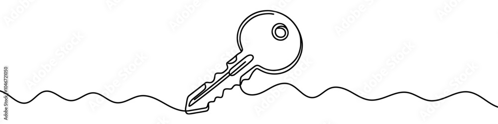 Poster continuous line drawing of a key for security and access concept