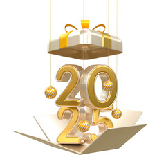 3d rendering Happy new year 2025 gold 3d text effect banner design template