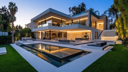 Fototapeta premium Contemporary mansion with sleek, minimalist architecture.