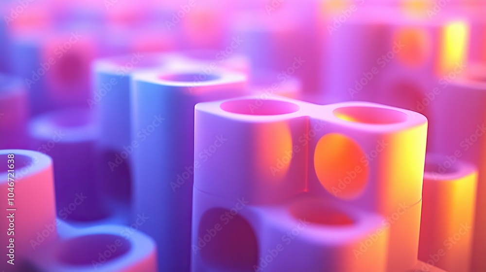 Poster a bunch of colorful cubes with holes in them. the cubes are arranged in a way that they look like th