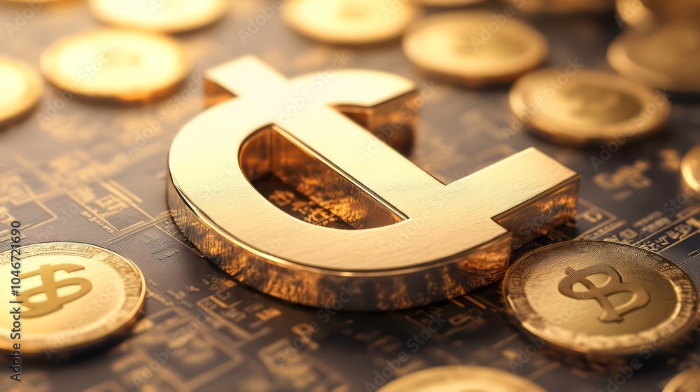 Poster A gold dollar sign sits on a background of a computer circuit board with more dollar sign coins surrounding it.