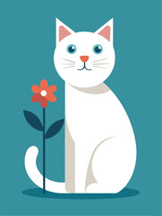 Create an atmosphere of lightness: a white cat and a flower are a perfect duet in a modern minimalist style.
