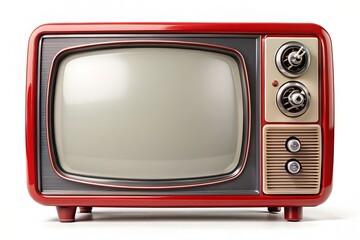 Vintage Red Retro Television on White Background - Nostalgic Decor, Classic Electronics, 80s Style, Home Aesthetics, Retro Design, TV Collectibles, Pop Culture, Interior Decoration