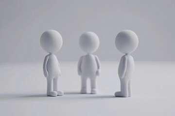 Group of 3D figures of men on a white background, symbolizing teamwork and leadership.