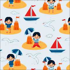 Kinder spielen im Sand am Strand