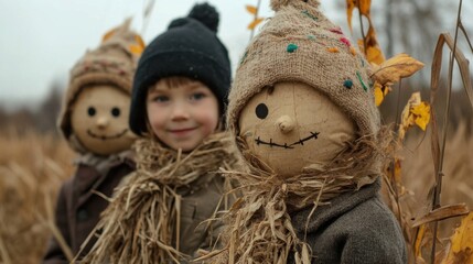 Children making scarecrows