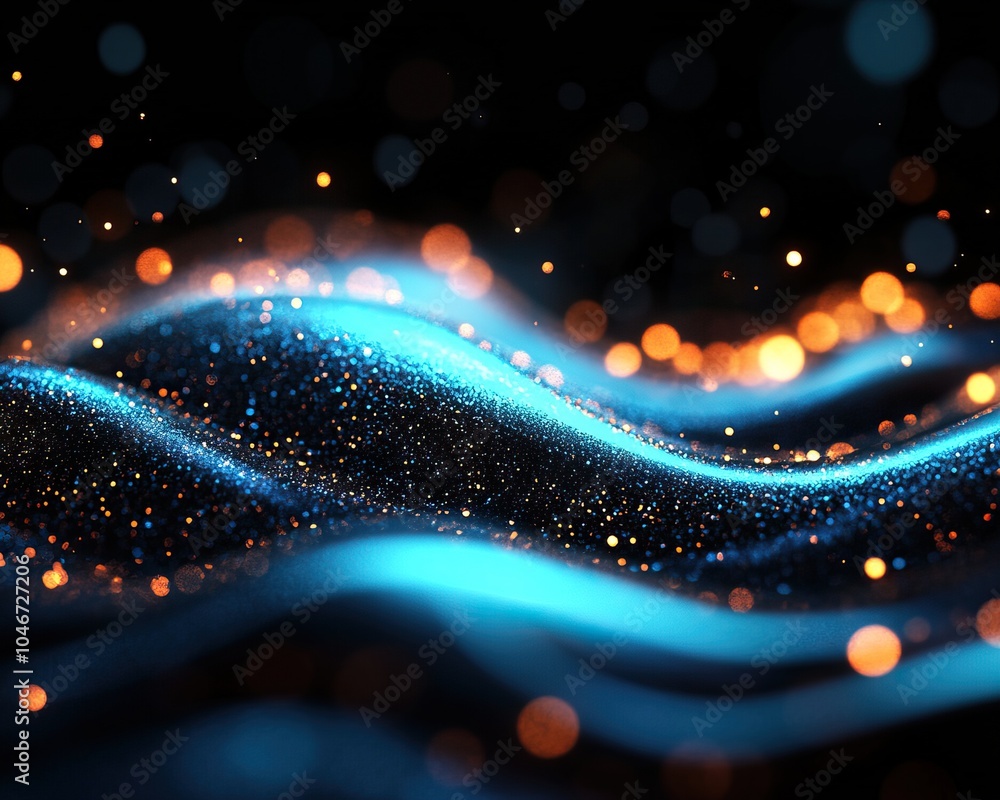 Aufkleber abstract waves of blue and orange light create a dynamic, shimmering background of bokeh effects.