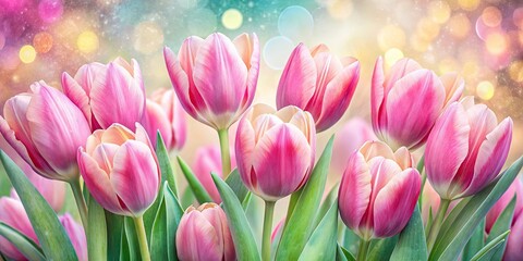Fototapeta premium Hand Drawn Pink Tulips Bouquet - Seamless Pattern for Happy Easter Holiday Floral Background, Spring Flowers, Double Exposure Photography, Vector Design, Seasonal Decor