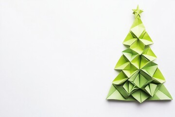 Obraz premium Handcrafted origami Christmas tree on white background