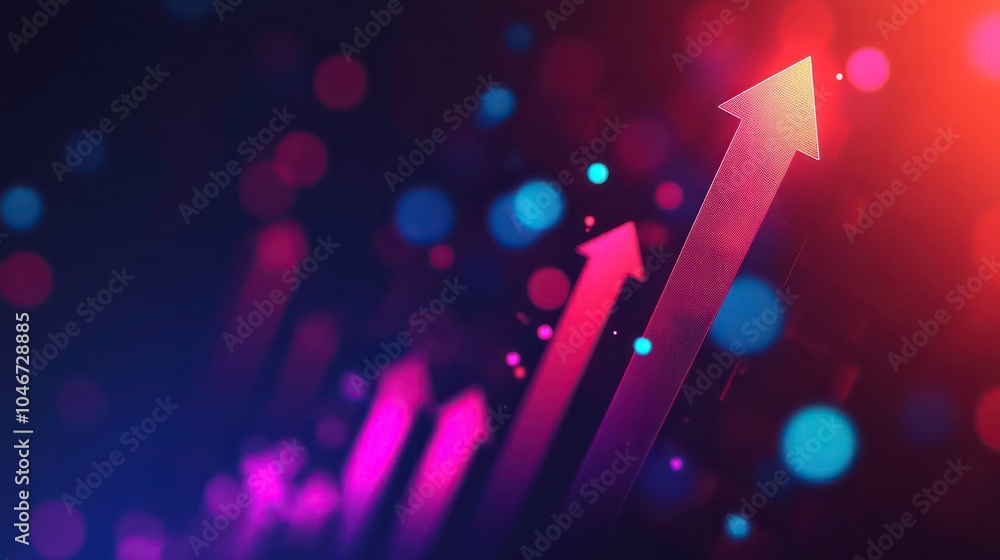Poster abstract background with red and blue arrows pointing upwards, representing growth, progress, and su