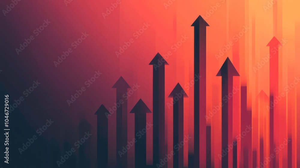 Poster abstract background with black upward arrows on an orange and red gradient background.