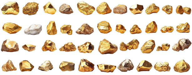 Gold nuggets, gold and yellow metals,PNG cut out