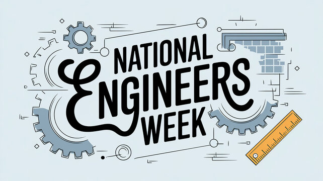 National engineers week lettering and gear illustration, party greeting card, calligraphy poster, generative AI