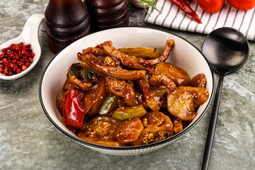 Asian cuisine pork in oyster sauce