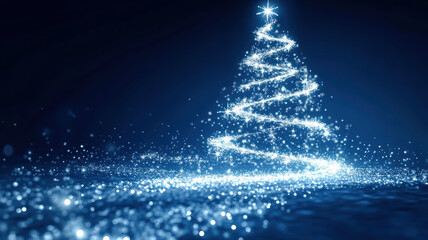 Festive tree with glowing light waves