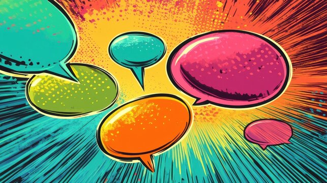 Colorful comic book-style speech bubbles