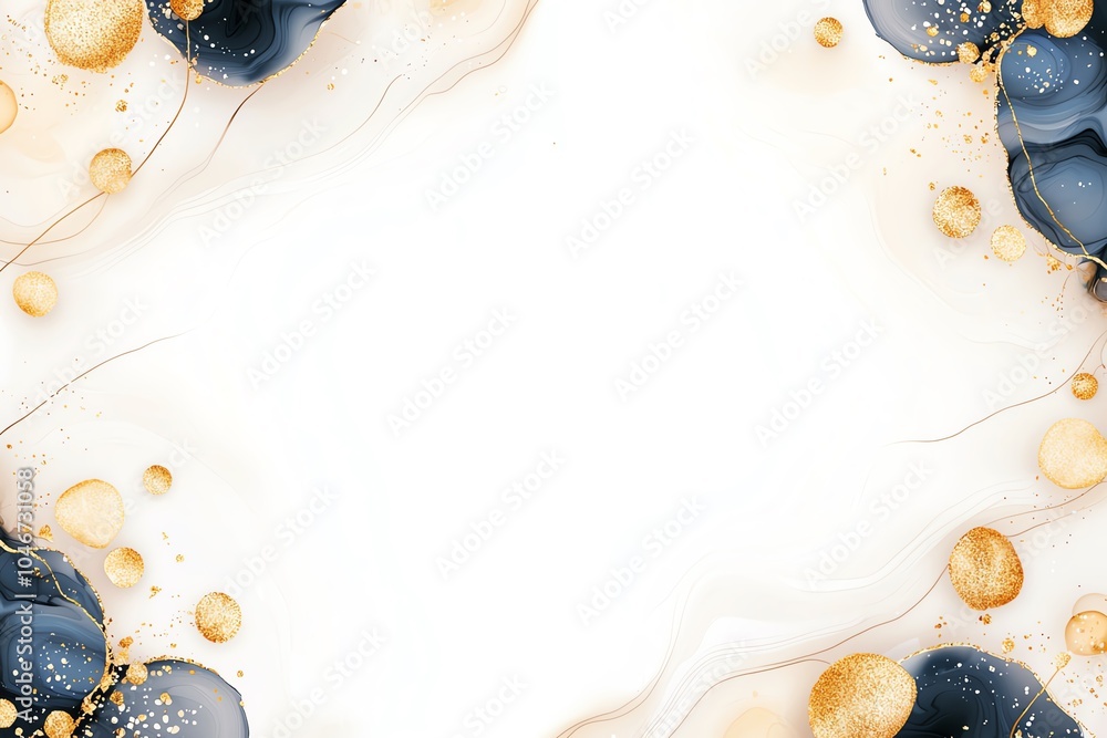 Aufkleber elegant abstract background with navy and gold watercolor blobs on white canvas, perfect for invitat