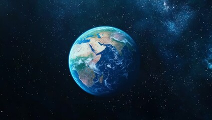 Naklejka premium 3D Blue Hologram of the Earth on a Black Background with Glowing Lines Around the Globe