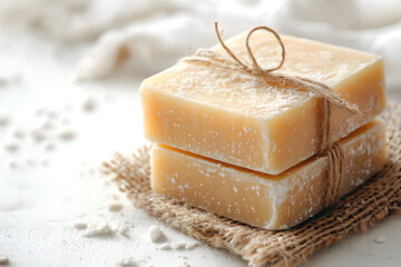 Bar of natural, handmade soap, isolated on a white background
