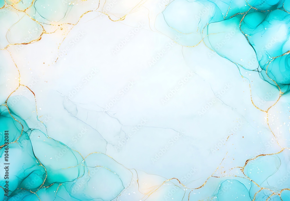Poster elegant teal and gold marble abstract background with fluid, smooth patterns perfect for creative pr