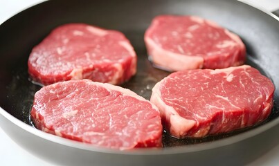 Marbled beef is seared in a skillet, Generative AI