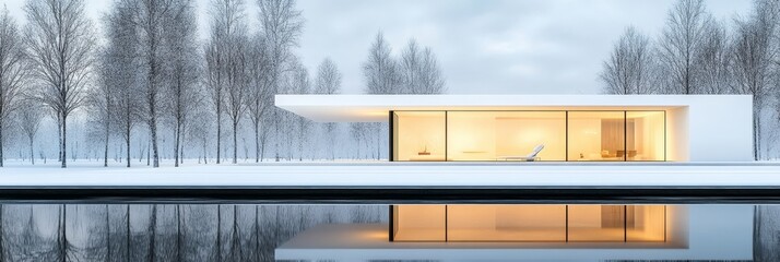 Minimalist White House on the Water in Winter, Architecture Modern Design Real Estate
