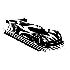 Obraz premium High Speed Futuristic Racing Car Vector Silhouette with Sleek Aerodynamic Design Perfect for Automotive Logos and Digital Illustrations.