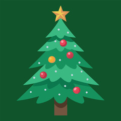 Decorated Christmas tree. Flat vector illustration