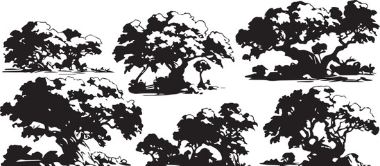 Set Trees. Hand drawn vector illustration	