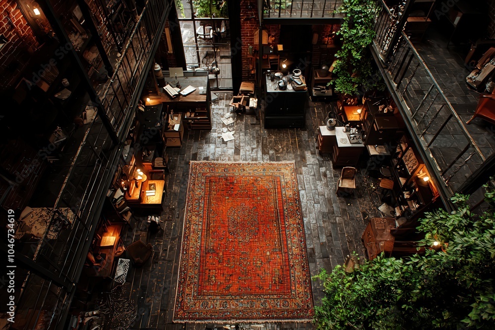 Poster an enchanting library with cozy nooks and lush greenery perfect for reading and reflection