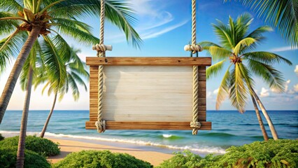 Modern Bamboo Sign Board Frame for Tropical Menu Interface, Ideal for Hawaiian Themes and Summer Events, Featuring White Wooden Design with Rope and Stick Detail