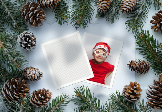 Christmas Mockup With Two Photo Frames, Generative ai