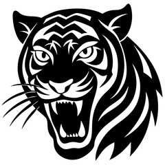 Angry tiger linocut silhouette vector illustration