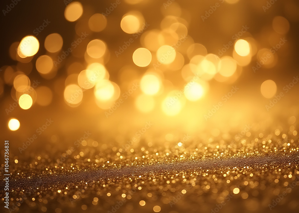 Poster xmas abstract background with blur glitter and festive bokeh for copy space on a textured golden ban
