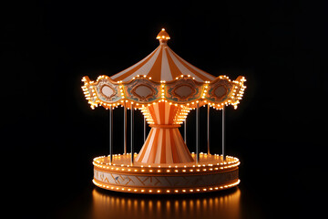 3d festively decorated Christmas carousel with horses isolated on black background